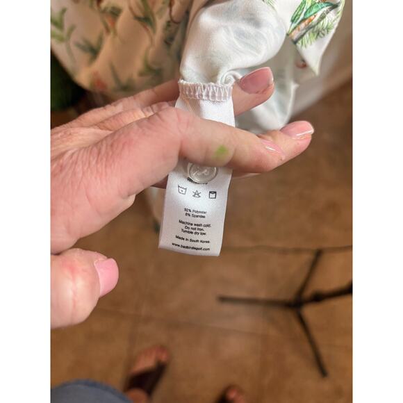 Bad Birdie Golf Polo Shirt Mens Medium White Green Palm Trees Pelican Graphic - Picture 4 of 5